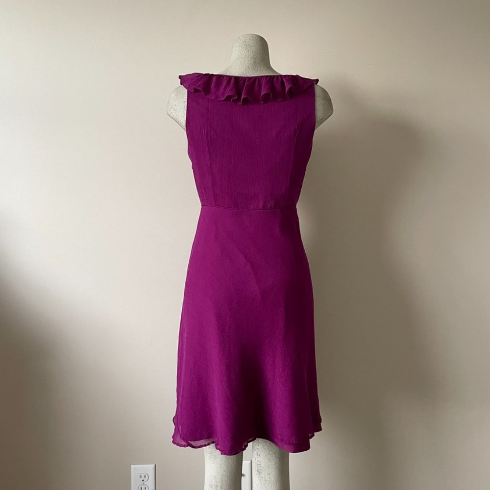 J Crew | Silk Chiffon Ruffle Magenta Dress - Size 6 - Picture 3 of 13